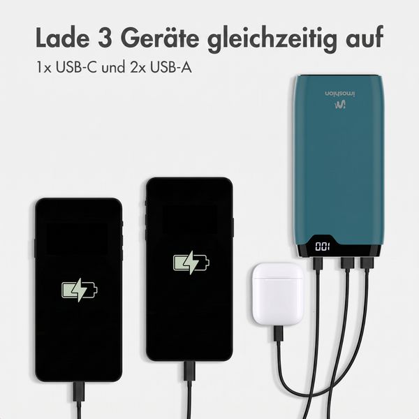 imoshion Powerbank 20.000 mAh - 22,5W Schnellladegerät - USB-C / USB-A - Petrol Green