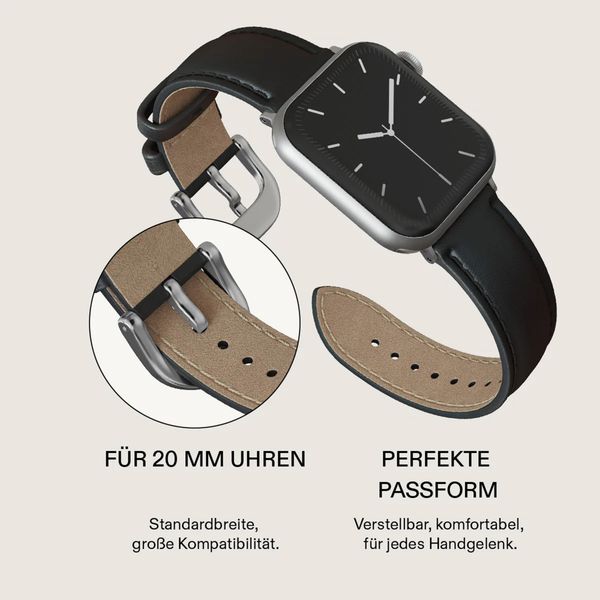 Burga Armband aus echtem Leder für Apple Watch Series 1 - 9 / SE (38/40/41 mm) | Series 10 / 11 (42 mm) - Don't Text / Silver