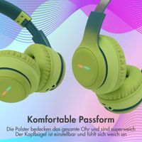 imoshion Kids LED Light Bluetooth-Kopfhörer - Kinderkopfhörer - Kabelloser Köpfhorer mit Dezibelbegrenzer + AUX-Kabel - Petrol Green / Lime