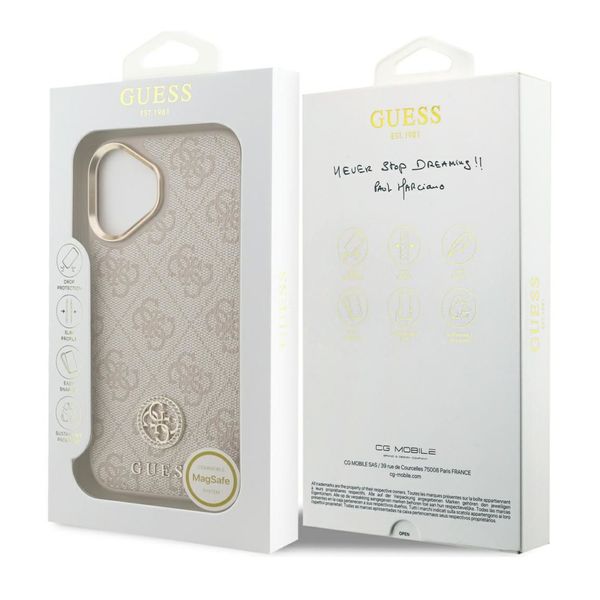 Guess Classic Strass Logo Leather Back Cover mit MagSafe Apple iPhone 17 - Rosa