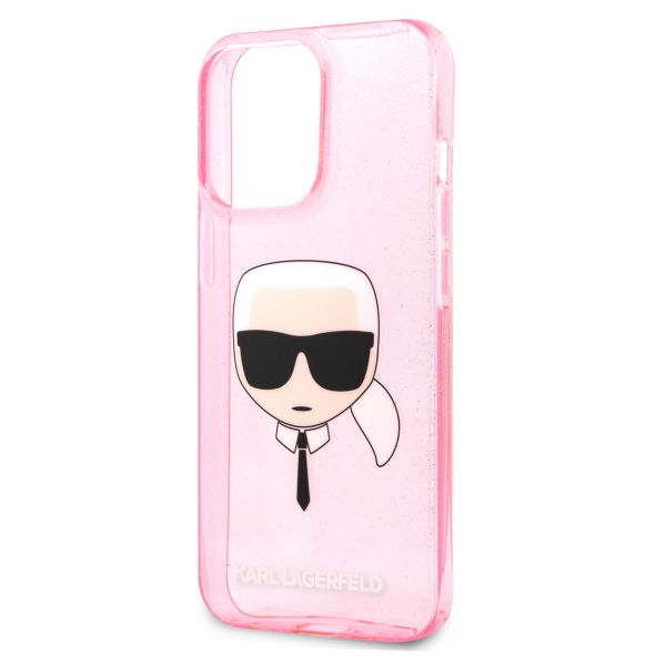 Karl Lagerfeld Karl's Head Silikonhülle Glitter für das iPhone 13 Pro - Transparent Rosa