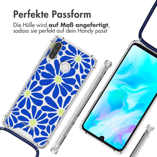 imoshion Design Hülle mit Band Huawei P30 Lite - Cobalt Blue Flowers Connect