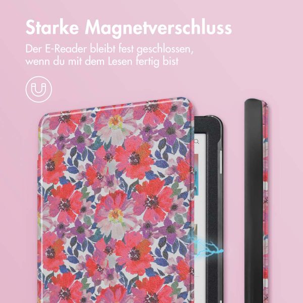 imoshion Design Slim Hard Case Klapphülle Kobo Clara Colour / BW - Flower Watercolor