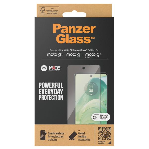 PanzerGlass Ultra-Wide Fit Antibakterieller Displayschutz für das Motorola Moto G04 / G24 / G24 Power