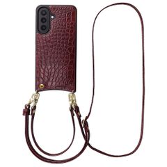 Selencia Nova Croco HandyHülle mit Kordel und Kartenhalter Samsung Galaxy A57 (5G) - Burgundy