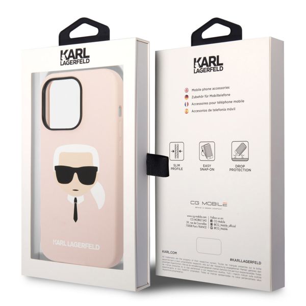 Karl Lagerfeld Karl's Head Liquid Silikonhülle MagSafe iPhone für das 14 Pro - Rosa