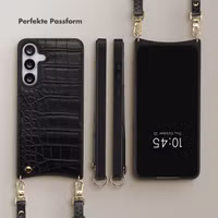 Selencia Nova Croco HandyHülle mit Kordel und Kartenhalter Samsung Galaxy S25 FE - Schwarz