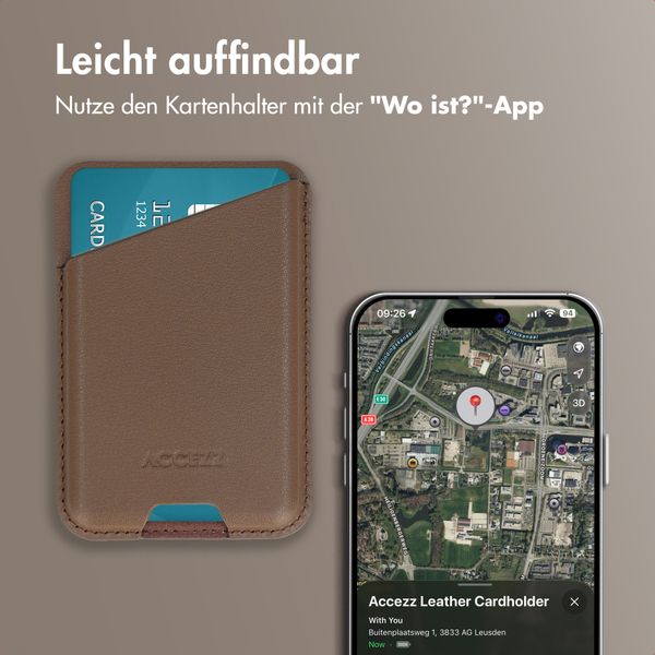 Accezz Magnetischer Lederkartenhalter - Geeignet für Apple Find My - Coffee Brown