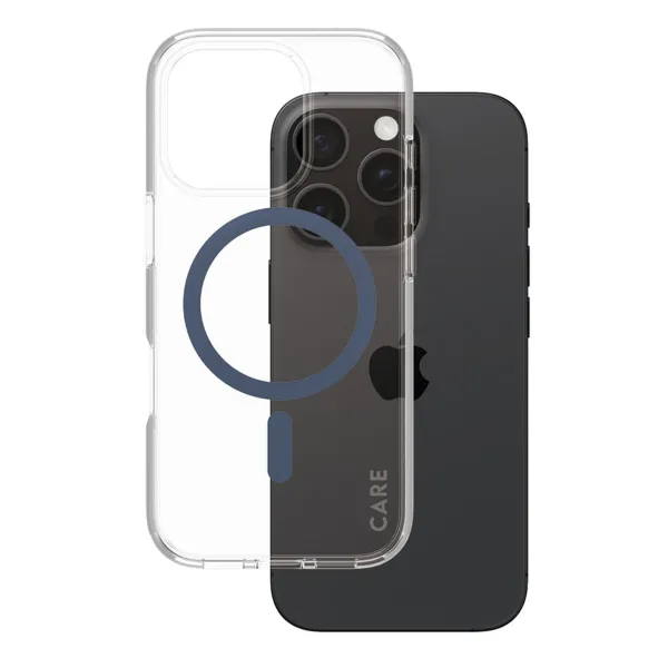 CARE by PanzerGlass Urban Combat Case MagSafe für das iPhone 16 Pro- Transparent / Blau