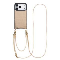 Selencia Nova Croco HandyHülle mit Kordel und Kartenhalter Apple iPhone 17 Pro - Beige