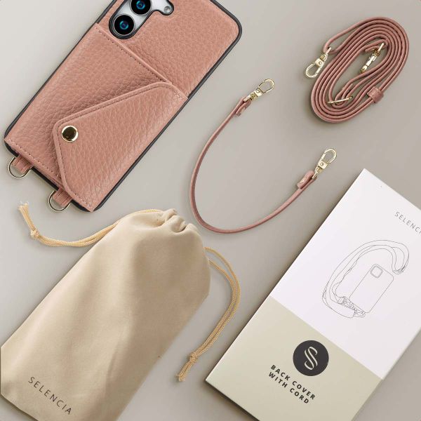 Selencia Sera HandyHülle mit Kordel und Umschlag-Kartenhalter Samsung Galaxy S24 / S25 - Old Pink