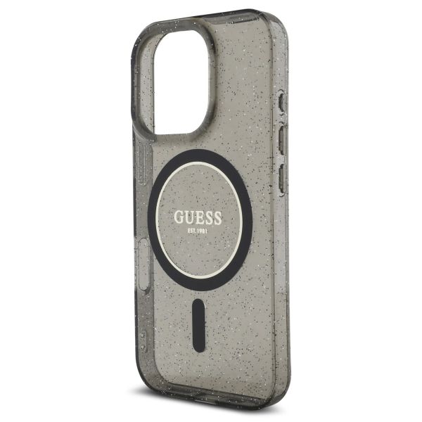 Guess MagSafe IML Glitter Case mit Beads Strap Apple iPhone 16 Pro - Schwarz