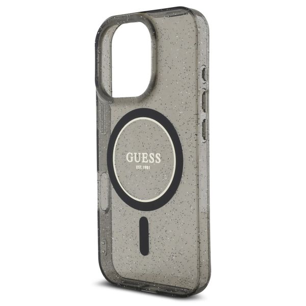 Guess MagSafe IML Glitter Case mit Beads Strap für das iPhone 16 Pro - Black