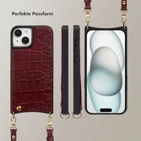 Selencia Nova Croco HandyHülle mit Kordel und Kartenhalter Apple iPhone 15 - Burgundy