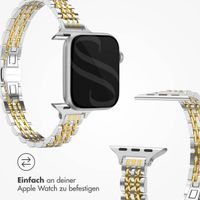 Selencia Jubilee inspiriertes schmales Edelstahlarmband für Apple Watch Series 1 t/m 9 / SE (38/40/41 mm) | Series 10 / 11 (42 mm) - Silber und Gold