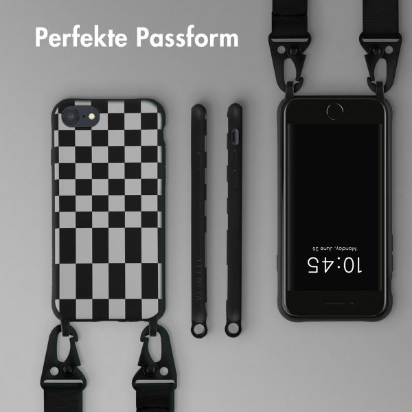 Selencia SilikonHülle design mit abnehmbarem Band Apple iPhone SE (2022 / 2020) / 8 / 7 - Irregular Check Black