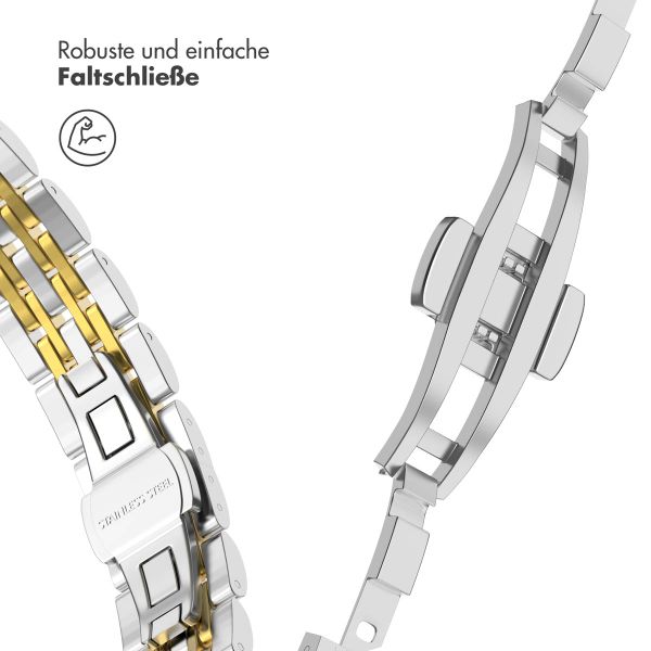 Selencia Jubilee inspiriertes schmales Edelstahlarmband für Apple Watch Series 1 t/m 9 / SE (38/40/41 mm) | Series 10 / 11 (42 mm) - Silber und Gold