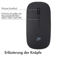 imoshion Kabellose Maus - Wiederaufladbare Computermaus + 2,4G USB-A Adapter - Schwarz