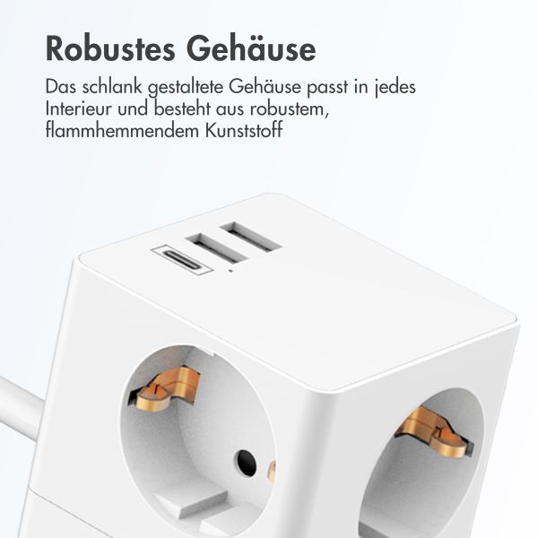 Accezz PowerCube Strip | 6-in-1 - 1x USB-C + 2x USB-A + 3x Steckdose - 4000 Watt - Weiß