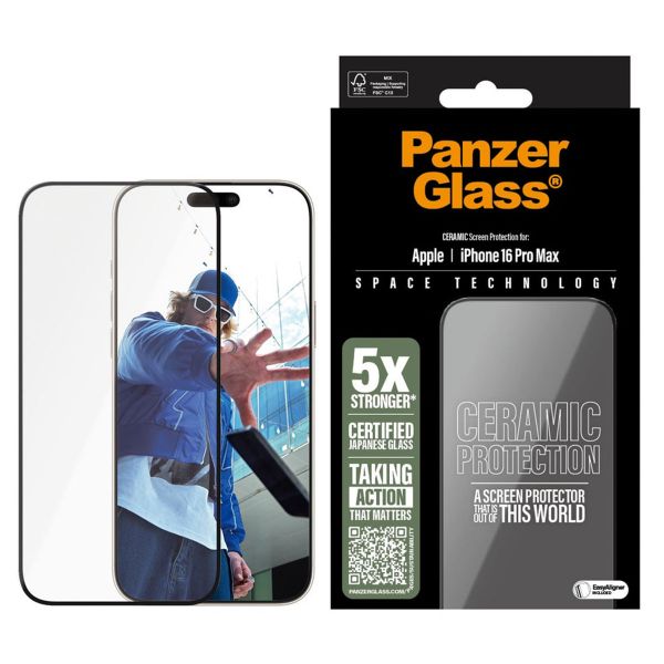 PanzerGlass Keramischer Displayschutz mit Applikator für das iPhone 16 Pro Max