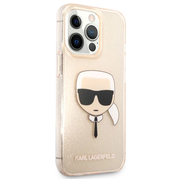 Karl Lagerfeld Karl's Head Silikonhülle Glitter für das iPhone 13 Pro - Transparent Gold