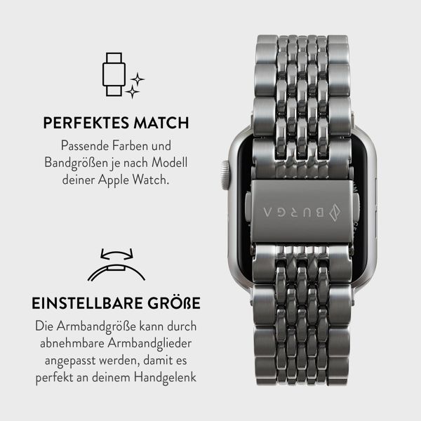 Burga Edelstahlarmband für das Apple Watch Series 1 bis 10 / SE / Ultra (2) (44/45/46/49 mm) - Chic Royal - Silber