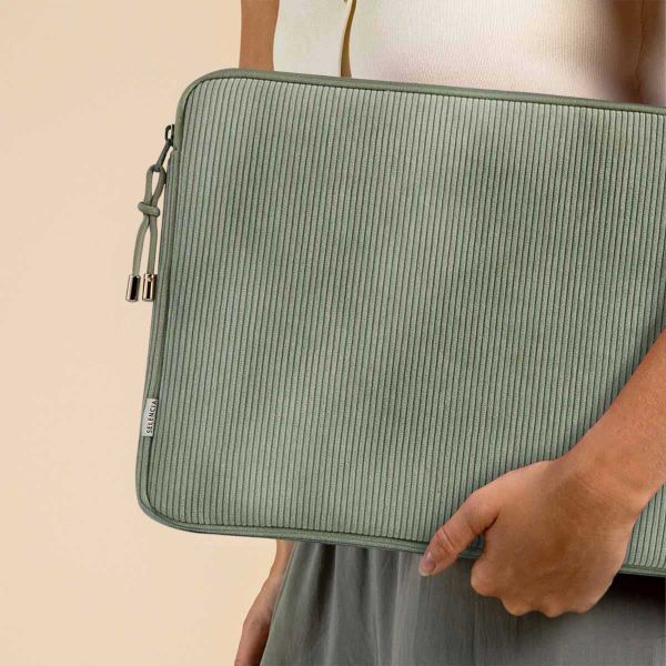 Selencia Cord Laptop Hülle 15-16 Zoll - Laptop Sleeve - Pistache Cream