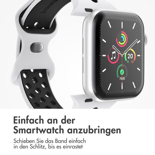 imoshion Sportarmband⁺ für die Apple Watch Series 1 bis 10 / SE / Ultra (2) (44/45/46/49 mm) - Größe S/M - Pure Platinum & Black