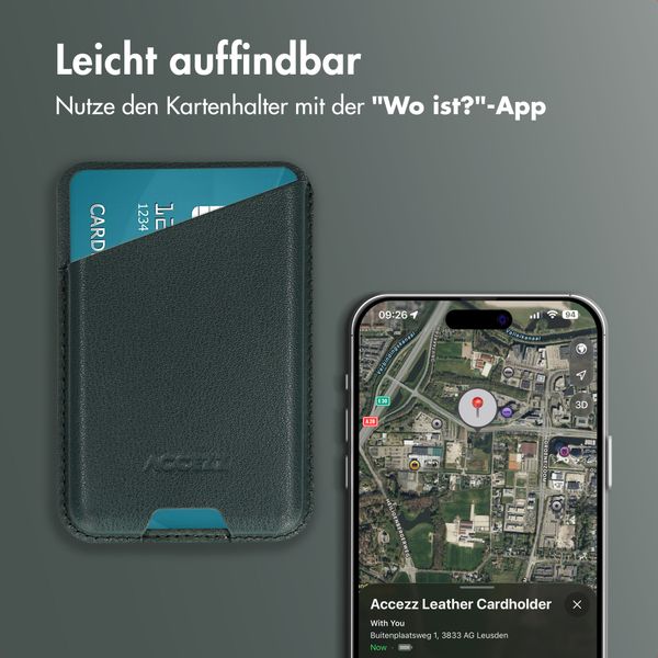 Accezz Magnetischer Lederkartenhalter - Geeignet für Apple Find My - Cedar Green