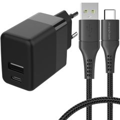 imoshion Wand-Ladegerät mit USB-C- auf USB-Kabel - Ladegerät - Geflochtenes Gewebe - 20 Watt - 1 m - Schwarz