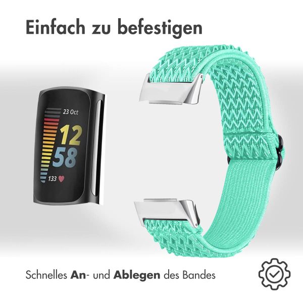 imoshion Elastische Nylonarmband für das Fitbit Charge 5 / Charge 6 - Mintgrün