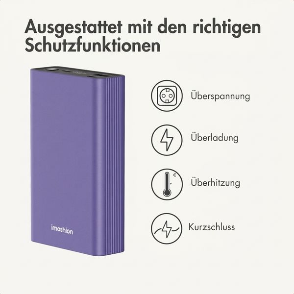 imoshion Ultra Series Aluminium Powerbank 20.000 mAh - Schnellladen bis 33W - Tropical Violet