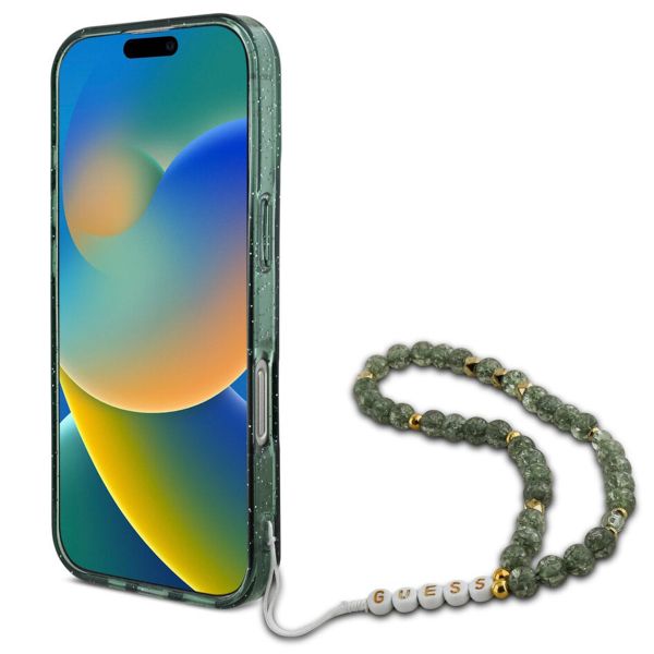 Guess MagSafe IML Glitter Case mit Beads Strap Apple iPhone 16 Pro - Green