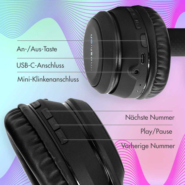 imoshion Kabellose Kinderkopfhörer LED Light Cat Ear - Dezibelbegrenzer - Mit AUX-Kabel - Schwarz