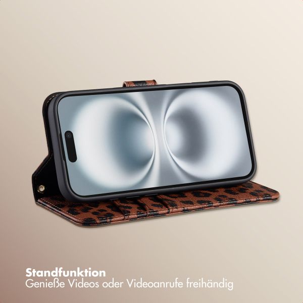 Selencia Sabi Klapphülle mit Leopardenmuster Apple iPhone 16 - Mocha Brown
