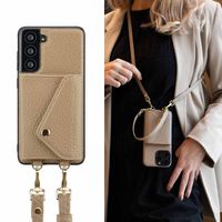 Selencia Sera Kordel-Hulle mit Kartenhalter-Umschlag für das Samsung Galaxy S21 FE - Beige