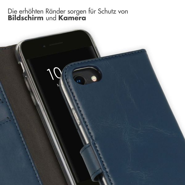 Selencia Echtleder Klapphülle iPhone SE (2022 / 2020) / 8 / 7 / 6(s) - Blau