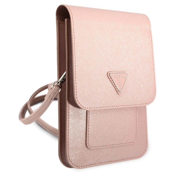 Guess Saffiano Triangle Handytasche - Geeignet für Smartphones bis 7 Zoll - Rosa