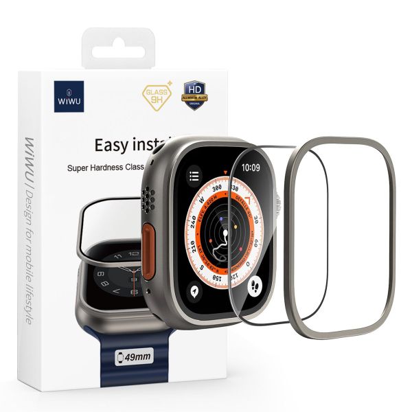 WiWu Easy Install Displayschutz mit Rand aus gehärtetem Glas für die Apple Watch Series 4-6 / SE – 40 mm – Silber