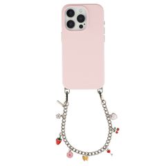 Selencia Rivièra MagSafe Backcover mit abnehmbaren Haken für das Apple iPhone 15 Pro - Sorbet Pink + Chain Charm - Silver