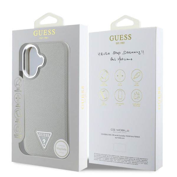 Guess Grained Triangle Case MagSafe Apple iPhone 16 - Beige