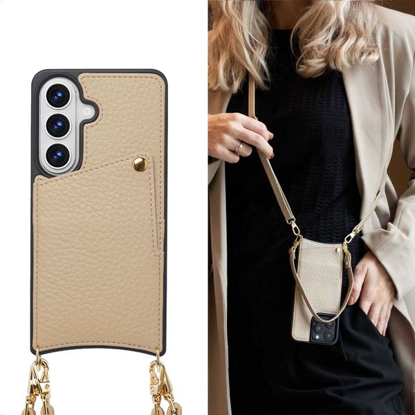 Selencia Nova HandyHülle mit Kordel und Kartenhalter Samsung Galaxy S26 - Beige