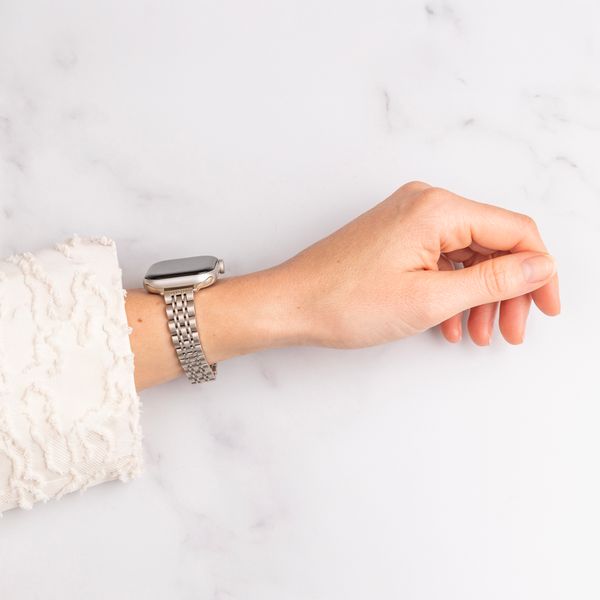 Selencia Jubilee inspiriertes schmales Edelstahlarmband für Apple Watch Series 1 t/m 9 / SE (38/40/41 mm) | Series 10 / 11 (42 mm) - Starlight