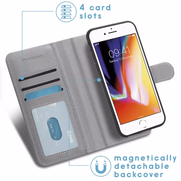 imoshion Luxuriöse Portemonnaie-Klapphülle iPhone SE (2022 / 2020) 8 / 7 - Grau