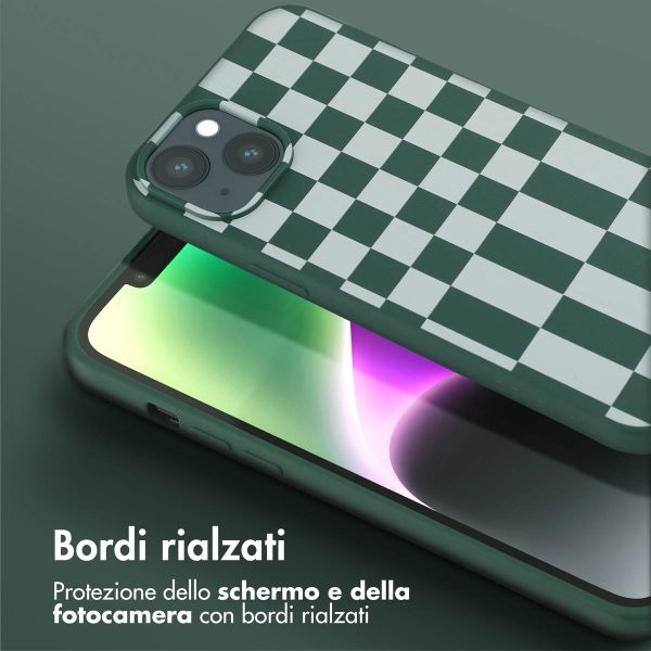 Selencia SilikonHülle design mit abnehmbarem Band Apple iPhone 14 Plus - Irregular Check Green