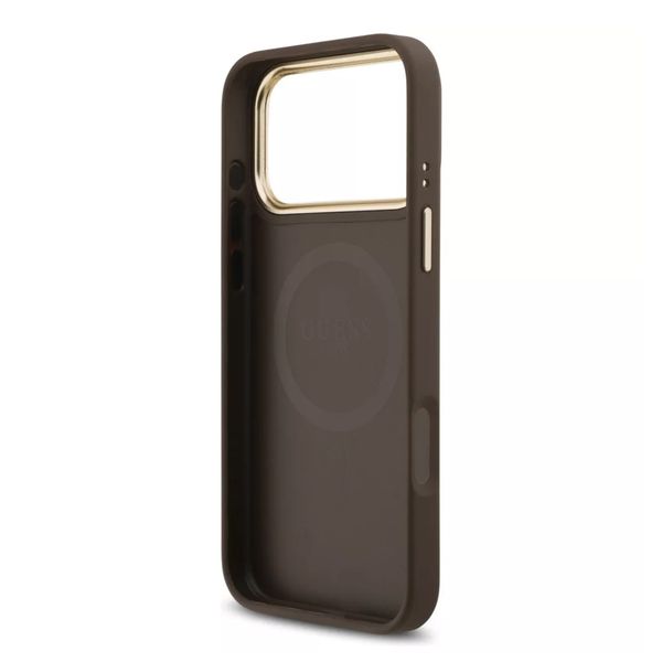 Guess Classic Strass Logo Leather Back Cover mit MagSafe Apple iPhone 17 Pro Max - Braun