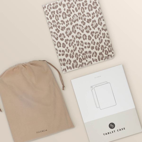 Selencia Sabi Klapphülle mit Leopardenmuster Apple iPad 11 (2025) 11 Zoll A16 / iPad 10 (2022) 10.9 Zoll - Soft Ivory