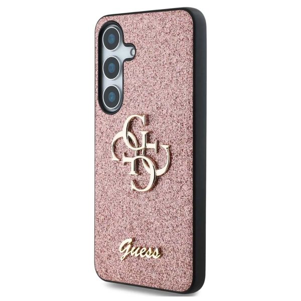 Guess 4G Metal Logo Back Cover mit Glitter Samsung Galaxy S25 Plus - Rosa