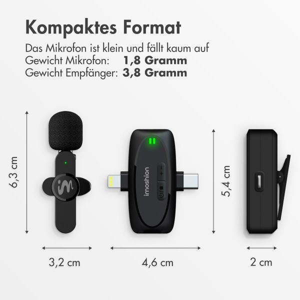 imoshion Mikrofon für Telefon - Ansteckmikrofon - Kabellos - Bluetooth / Lightning / USB-C