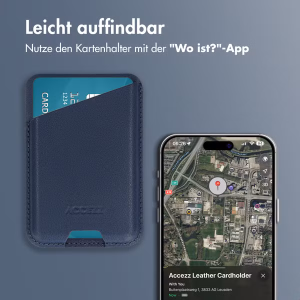 Accezz Magnetischer Lederkartenhalter - Geeignet für Apple Find My - Nightfall Blue